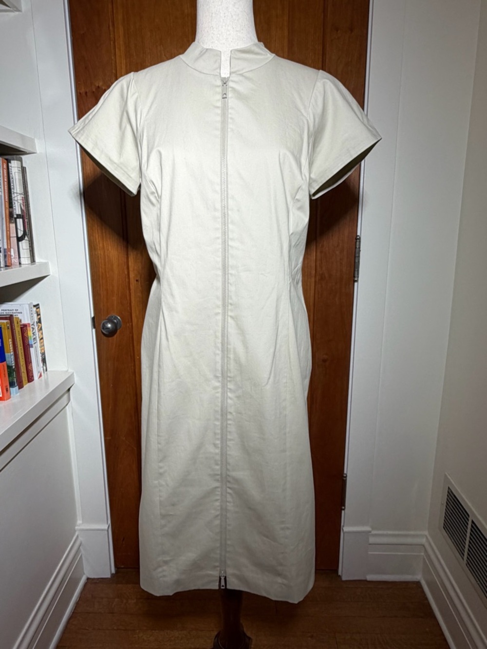Lafayette 148 New York Creamy Khakhi Short-Sleeve Zip Midi Dress